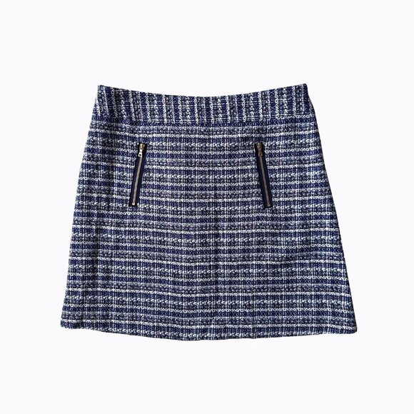 Loft Tweed Mini A-Line Skirt Sz 6P Blue White Academia Preppy Y2K Office Siren - Picture 2 of 7
